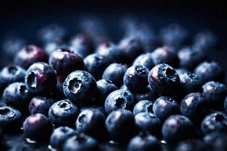 Blueberries on a dark background. Shallow depth of field.の素材