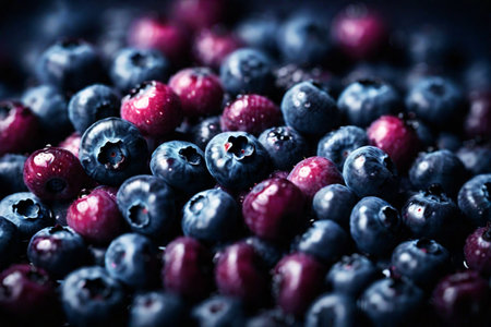 Blueberries background. Blueberries with water drops. Close up.の素材