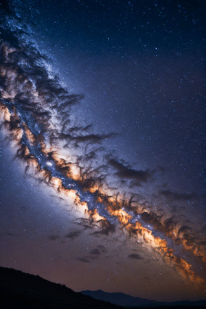 Milky Way galaxy with stars and space dust in the universe. Long exposure photograph.の素材