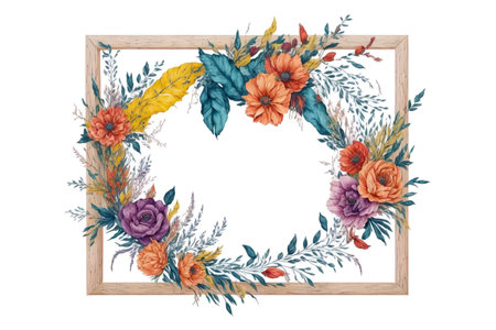 Watercolor floral wreath on white background. Hand painted illustration.の素材