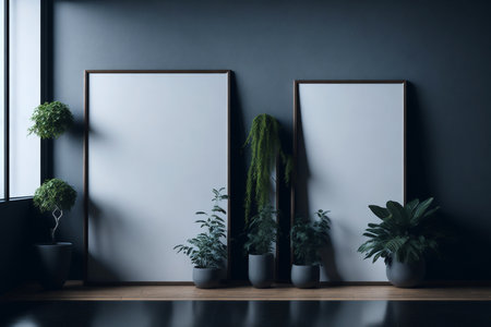 Mock up poster frame in modern interior background, 3D renderの素材