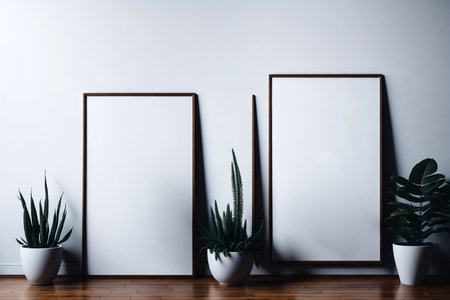 Mock up poster frame in modern interior background, 3d renderの素材