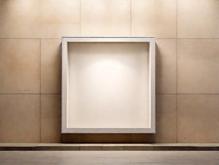 Blank white picture frame in front of a wall at the metro stationの素材