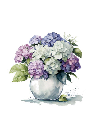 Watercolor illustration of hydrangea in a vase.の素材