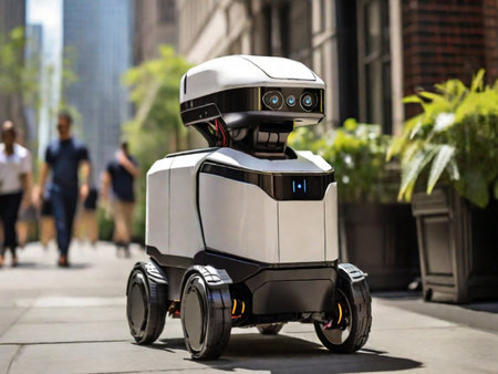 Robot on the street in New York City, United States.の素材