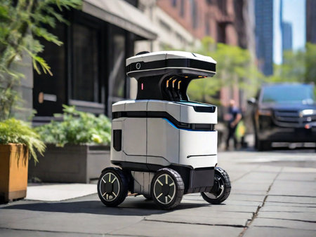 Robot on the road in the city. Concept for future technology.の素材