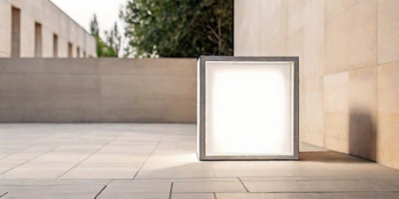 Blank white photo frame on the street. 3d rendering.の素材