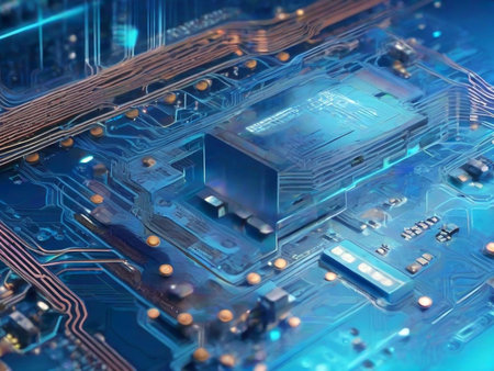 Circuit board. Electronic computer hardware technology. Motherboard digital chip. Tech science background. Integrated communication processor. Information engineering component.の素材