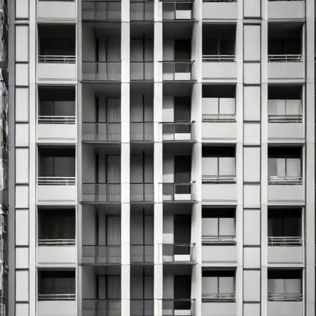 Detail of the facade of a modern apartment buildingの素材