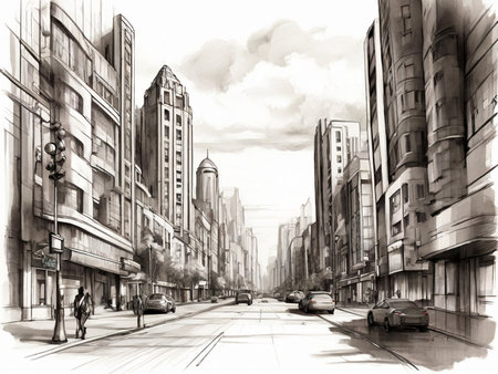 Sketch of the street in the city. Urban landscape.の素材