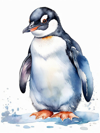 Illustration of a penguin on a white background. Watercolorの素材