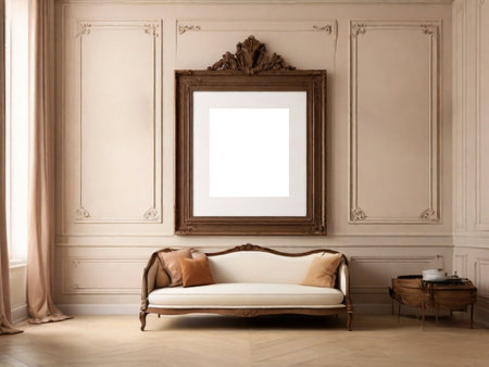 Blank picture frame in classic interior. Mock up, 3D Renderの素材