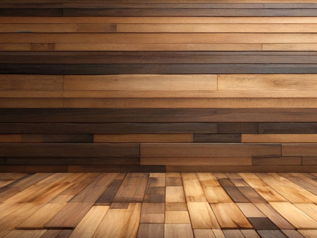Wooden wall and floor as background or texture. 3d renderの素材