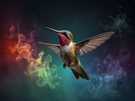 Hummingbird with smoke in the background, 3d render.の素材