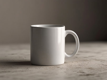 White mug on a gray background. Cup of coffee or tea.の素材