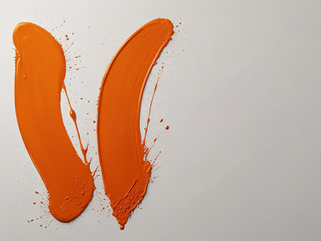 Orange paint splashes on a white background. 3d rendering.の素材
