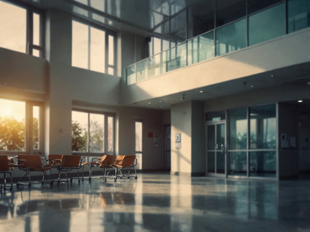 Row of chairs in the lobby of a modern office building. 3d renderingの素材