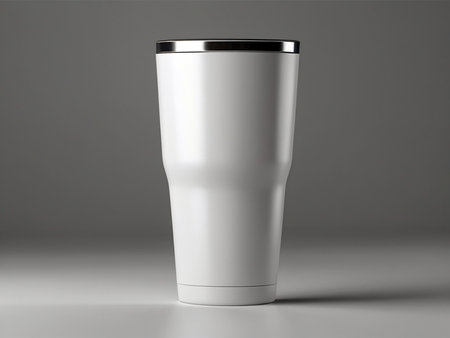 Blank white plastic coffee mug mockup, 3d rendering.の素材