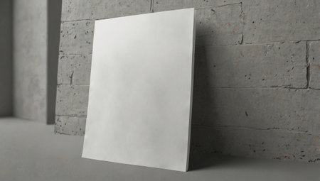 Blank white paper poster on gray concrete wall. 3D renderingの素材