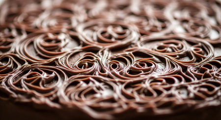 Closeup of chocolate cake with swirls, shallow depth of fieldの素材