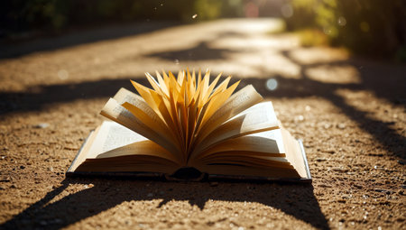 Open book on the ground in the rays of summer sun. Education conceptの素材
