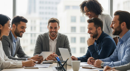 Group of multiethnic business people working together in modern office.の素材