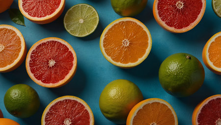 Variety of citrus fruit including lemons, lines, grapefruits and oranges.の素材