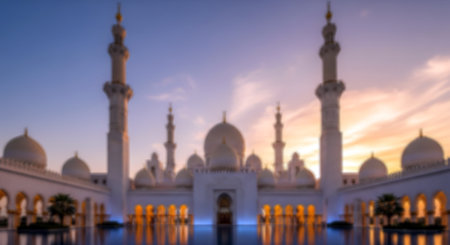 Abstract blur beautiful Sheikh Zayed Grand Mosque in Abu Dhabi, United Arab Emiratesの素材
