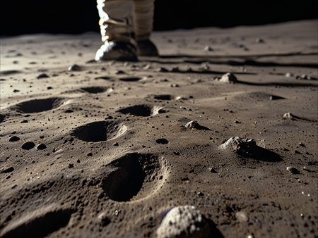 Man walking on the surface of the earth in the moonlight.の素材