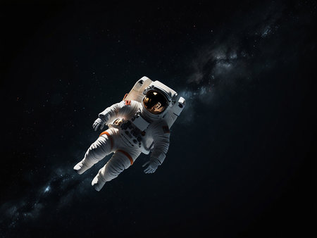 Astronaut in outer space. Mixed media. Mixed media. Mixed mediaの素材