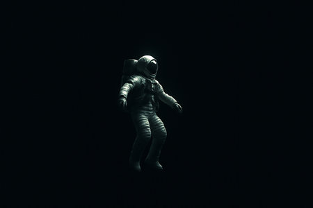 Astronaut in space helmet on dark background. Astronaut in space.の素材