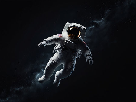 Astronaut in outer space. Mixed media. Mixed media. Mixed mediaの素材