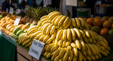 Bunch of bananas on a market stall in Barcelona, Spain.の素材