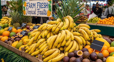Bunch of bananas on a stall in a fruit market in Portugalの素材