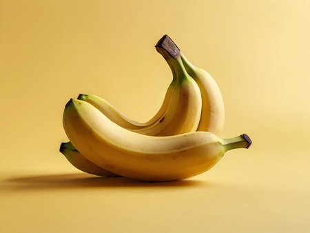 Bunch of bananas on a yellow background. Minimal concept.の素材