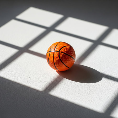 Basketball ball on a white background with shadow from the window.の素材