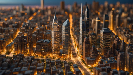 Aerial view of the modern city at night. 3D renderingの素材