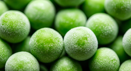 Frozen green peas, closeup view. Frozen food background.の素材