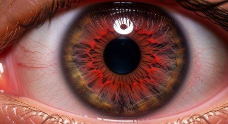 Close-up of human eye with red pupil. 3D renderingの素材