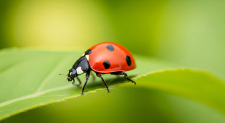 ladybug on green leaf in the nature or in the gardenの素材