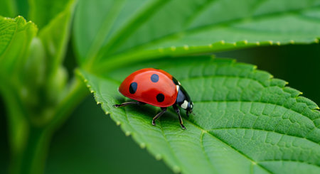ladybug on green leaf in the nature or in the gardenの素材