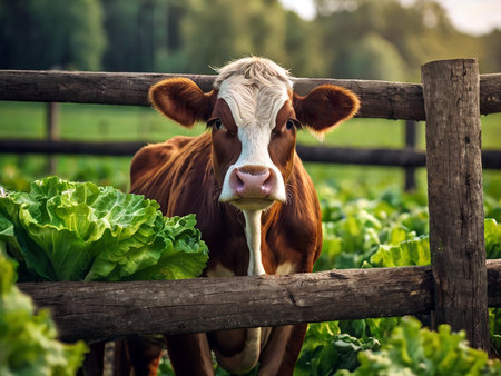 Cow in a field on a sunny summer day. Cattle in the pasture.の素材