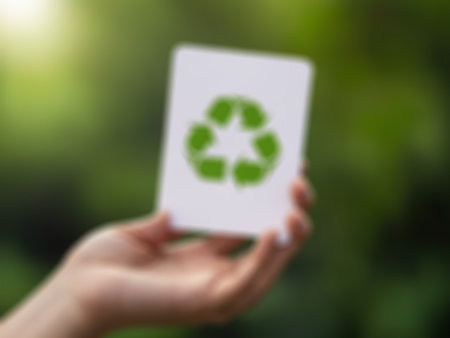 Woman holding a paper with recycling symbol in her hand. Recycling conceptの素材