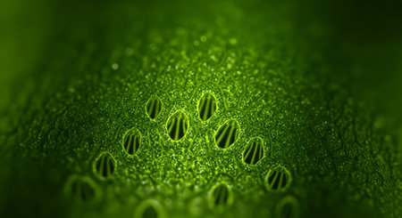 Close up of water drops on green leaf background. Nature concept.の素材