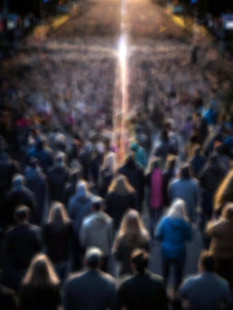 blurred crowd of people at a concert in front of the stageの素材