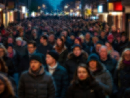 Defocused crowd of people at the Christmas market in Krakow, Polandの素材