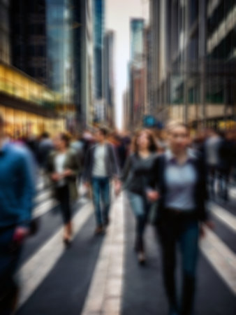 Blurred abstract background of business people walking in front of the office buildingの素材