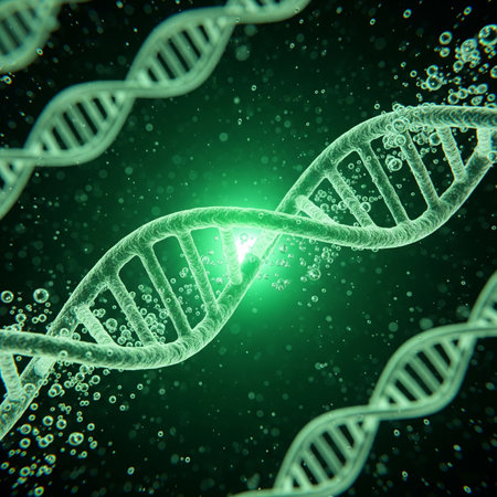 Digital illustration DNA structure in color background (3D Rendering)の素材