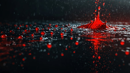 Falling drops of water. Splash effect after collision a falling drops with water Surfaceの素材