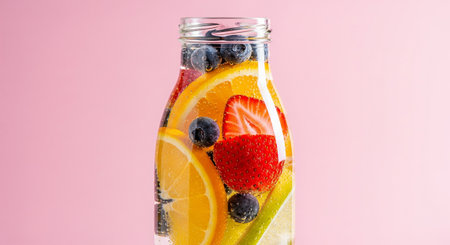 Ripe blueberries and raspberries on a branch in the gardenの素材